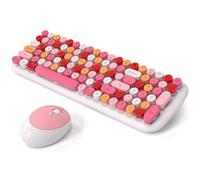 Wireless Keyboard and Mouse Combo, MOWUX - Modern Compact Layout, Colorful Compact Candy Mouse and Retro Round Keyboard Set with Cover, for PC/Laptop/Windows/Mac - White Pink Colorful