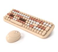 Wireless Keyboard and Mouse Combo, MOWUX - Modern Compact Layout, Colorful Compact Candy Mouse and Retro Round Keyboard Set with Cover, for PC/Laptop/Windows/Mac - Milk-Tea Colorful