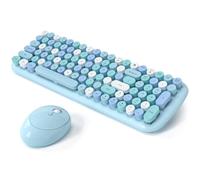 Wireless Keyboard and Mouse Combo, MOWUX - Modern Compact Layout, Colorful Compact Candy Mouse and Retro Round Keyboard Set with Cover, for PC/Laptop/Windows/Mac - Blue Colorful