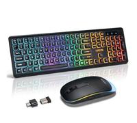 Wireless Keyboard and Mouse Combo, Rechargeable Rainbow LED Light Up Wireless Keyboard and Mouse 2.4GHz Quiet Mouse and Keyboard for Mac, Windows, Laptop, PC Xbox PS4 PS5 (Office/Gaming)