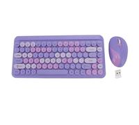Wireless Keyboard and Mouse Combo, Retro Typewriter Keyboard with Round Keycaps, 1600 DPI USB Cute Mouse for Desktop Laptop and Computer (Smoky Purple)