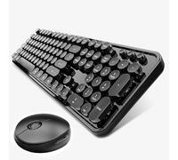 Wireless Keyboard and Mouse Combo, Retro Typewriter Style Keyboard with Round Keycaps, 2.4GHz Dropout-Free Connection Mouse with 3 Adjustable DPI for Windows Notebook PC (Black)