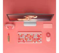 Wireless Keyboard and Mouse Combo,Retro Typewriter Wireless Keyboard with Round Keycaps,2.4GHz USB Cute Mouse for Desktop, Laptop and Computer (Black)