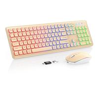 Wireless Keyboard and Mouse Combo - RGB Backlit, Rechargeable & Light Up Letters, Full-Size, Ergonomic Tilt Angle, Sleep Mode, 2.4GHz Quiet Keyboard Mouse for Mac, Windows, Laptop, PC