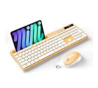 Wireless Keyboard and Mouse Combo, Soueto 2.4G Full-Sized Computer Keyboard with Phone Tablet Holder, 22 Multimedia Shortcuts, Numeric Keypad, 6 Button Silent Mouse for Windows, Mac (Orange)