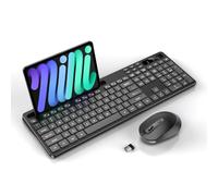 Wireless Keyboard and Mouse Combo, Soueto 2.4G Full-Sized Computer Keyboard with Phone Tablet Holder, 22 Multimedia Shortcuts, Numeric Keypad, 6 Button Silent Mouse for Windows, Mac (Space Black)