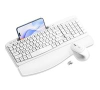 Wireless Keyboard and Mouse Combo, Wave Keys Computer Ergonomic Keyboard with Cushioned Plam Rest, Phone Holder, 2.4GHz Silent 6 Button Wireless Mouse Set for Laptop, PC, Windows, Mac (White)