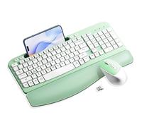 Wireless Keyboard and Mouse Combo, Wave Keys Wireless Ergonomic Keyboard with Cushioned Plam Rest, Phone Holder, 2.4GHz Silent Cordless Keyboard Mouse Set for Laptop, PC, Windows, Mac (Mint Green)