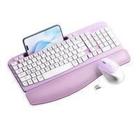 Wireless Keyboard and Mouse Combo, Wave Keys Wireless Ergonomic Keyboard with Cushioned Plam Rest, Phone Holder, 2.4GHz Silent Cordless Keyboard Mouse Set for Laptop, PC, Windows, Mac (Purple)