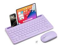 Wireless Keyboard and Mouse Combo with Phone Tablet Holder, Rechargeable Dual-Mode (Bluetooth 5.0 and 3.0 +2.4G) Multi-Device Silent Mouse for Windows, iPad, Tablet, MacOS,iOS,Android (Purple)