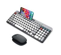 Wireless Keyboard and Mouse Combo with Phone Tablet Holder, Rechargeable Dual-Mode (Bluetooth 5.0 and 3.0 +2.4G) Multi-Device Silent Mouse for Windows, iPad, Tablet, MacOS,iOS,Android (White+Grey)
