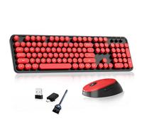 Wireless Keyboard and Mouse, COOFUN Retro Typewriter Keyboard with Round Keycaps, Full-Size Ergonomic, Ideal for Windows PC, Home, Office, and College Black and Red