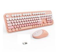 Wireless Keyboard and Mouse, Keyboard Mouse Combo, 2.4 GHz Wireless Full-Sized Typewriter Keyboard with Round Keycaps, Keyboard for Windows, Computer, Desktop, PC, Laptop (GradientPink)