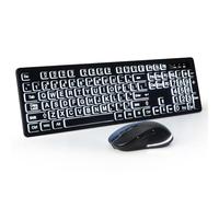 Wireless Keyboard and Mouse - Large Print Wireless Keyboard, KOPJIPPOM 2.4G Full Size Keyboard and Mouse Set with Big Letters and Backlight Key for Seniors, Compatible for Windows, Laptop, PC, Black