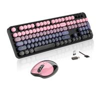 Wireless Keyboard and Mouse, MOFII 104 Round Keycaps Retro Typewriter with OTG & Brush, Full-Size Ergonomic, Ideal for Windows PC, Home, Office and College Peach Pink