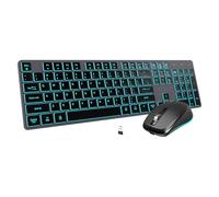 POWZAN Wireless Keyboard and Mouse, Rechargeable Bluetooth Key Board Mouse Combo, Jiggle Mouse Slim Full Size Silent 7 Color Backlit 2.4G USB Keyboard for Windows/Mac/iMac/MacBook/Laptop/PC, Gray