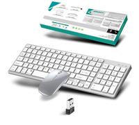 Wireless Keyboard and Mouse Set 2.4Ghz & Bluetooth,Rechargeable Portable Compact Silent Multi-Device Computer Keyboard and Mouse Combos with Numeric Keypad for Mac,Microsoft,PC,Laptop,iPad,Flat