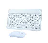 Wireless Keyboard and Mouse Set - Cordless Slim Bluetooth, Silent, Rechargeable, Compatible With iPad Computer PC Laptop Windows Android iOS, White Round Key