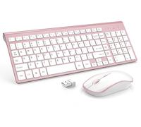 Wireless Keyboard and Mouse Set, JOYACCESS 2.4G USB Compact Full Size Keyboard and Ergonomic Mouse (QWERTY UK Layout), for Windows, Laptop, PC Computer, Smart TV -Pink