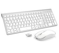Wireless Keyboard and Mouse Set, JOYACCESS 2.4Ghz Slim Ergonomic Wireless Keyboard and Coreless Silent Mouse Combo 2400DPI for iMac/Mac/PC/Desktop/Computer/Laptop/Windows(UK layout) - Silver + White