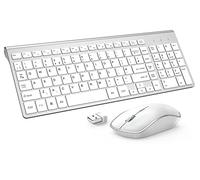 Wireless Keyboard and Mouse Set, JOYACCESS 2.4Ghz Slim Ergonomic Wireless Keyboard and Coreless Silent Mouse Combo 2400DPI for iMac/Mac/PC/Desktop/Computer/Laptop/Windows(UK layout) - Silver + White