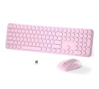 Wireless Keyboard and Mouse Set - MPTOG Full-Sized 110Pcs Slim Round Key Design, Quiet Typing, Adjustable DPI Ergonomic Mouse, Wireless Combo for PC, Mac, Laptop, Tablets(Sakura Pink)