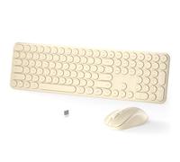 Wireless Keyboard and Mouse Set - MPTOG Full-Sized 110Pcs Slim Round Key Design, Quiet Typing, Adjustable DPI Ergonomic Mouse, Wireless Combo for PC, Mac, Laptop, Tablets(Light Khaki)