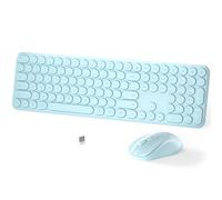 Wireless Keyboard and Mouse Set - MPTOG Full-Sized 110Pcs Slim Round Key Design, Quiet Typing, Adjustable DPI Ergonomic Mouse, Wireless Combo for PC, Mac, Laptop, Tablets(Crystal Blue)