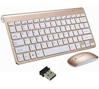 Wireless Keyboard and Mouse Set,Portable 2.4G Keyboard and Mouse Combo,Wireless Keyboard and DPI Adjustable Mouse for Windows,Surface,Android Smart TV-UK Layout (Gold)
