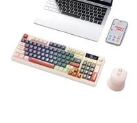 Wireless Keyboard And Mouse Set With Media Control Knob M96 Compatible Multi-Device Bluetooth PBT Keycap(CAFFEINE TEA KIT)