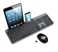 Wireless Keyboard and Mouse Set with Phone and Tablet Holder, Wireless USB Mouse and Computer Keyboard Combo, Full-sized QWERTY UK Layout for HP/Lenovo Laptop and Mac-Black