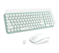 Wireless Keyboard and Mouse Set, XTREMTEC Compact Size Cute Retro Round Silent Keycap - 2.4GHz Ultra Slim Quiet Aesthetic Keyboard, UK Layout Compatible with Mac OS & Windows PC Laptop (Macaron Green)