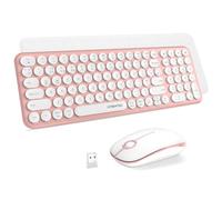Wireless Keyboard and Mouse Set, XTREMTEC Compact Size Cute Retro Round Silent Keycap - 2.4GHz Ultra Slim Quiet Aesthetic Keyboard, UK Layout Compatible with Mac OS & Windows PC Laptop (Sakura Pink)