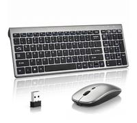 Wireless Keyboard and Mouse Ultra Slim Combo, Silent Low-Profile, Rechargeable Mice Keyboard Set, Switch Scissor Switch Design, 2.4 G for Laptop PC Windows Mac, Business Office Work Home use, Grey
