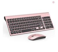 Wireless Keyboard and Mouse Ultra Slim Combo, TopMate 2.4G Silent Compact USB 2400DPI Mouse and Scissor Switch Keyboard Set with Cover, Batteries Included, for PC/Laptop/Windows/Mac -Rose Gold Black