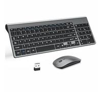 Wireless Keyboard and Mouse with Mouse Pad Ultra Slim Combo, MOOJAY 2.4G USB Quiet Compact Scissor Switch Keyboard Mice Set with Cover, 2 AA and 2 AAA Batteries, for Laptop/PC/Windows - Gray Black