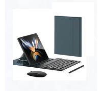 Wireless Keyboard+ Folding Leather Protective Case+ Stylus Pen+ Bluetooth Mouse Set for Galaxy Z Fold 4 / Fold 3 Smartphone Accessories for Office and Entertainment (green)