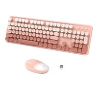 Wireless Keyboard Mouse Combo - 2.4Ghz Cute Colorful Keyboard and Mouse Wireless - 104 Keys Full Size Retro Typewriter Keyboard for Laptop, Computer, PC, Notebook, Windows, Mac OS Pastel Pink