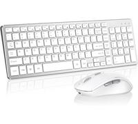 Wireless Keyboard Mouse Combo ;Compact Design with Number Pad, Rechargeable, Quiet, 2.4 GHz USB Receiver, Slim Keyboard and Ergonomic Mice Set for Windows Computer Desktop PC Laptop -Silver White