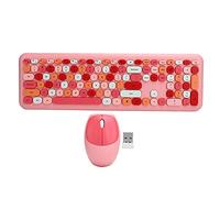 Wireless Keyboard Mouse Combo, Ergonomic Design with FN Shortcuts and 10m Range, Multimedia Keyboard 2.4G 110 Keys for WINDOWS 7 8 10 Office Home Gaming (pink mixed color set)