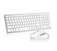 Wireless Keyboard Mouse Combo - Rechargeable, Quiet, Compact Design with Number Pad, 2.4 GHz USB Receiver, Slim Keyboard and Ergonomic Mice Set for Windows Computer Desktop PC Laptop -White
