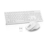 Wireless Keyboard Mouse Combo, Ultra-Slim USB Keyboard Silent Mouse Set, Water-Dropping Keycaps, 12 Shortcuts, 2.4GHz Wireless Connection for PC Laptop Windows XP/7/8/10, Vista, Mac (White)