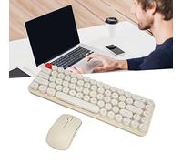Wireless Keyboard Mouse Combo Wireless Keyboard Mouse Combo Retro Cute Silent Energy Saving Dot Keycap Mini Portable for Home (Beige)