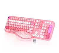 Wireless Keyboard Mouse,MOFII 104 Round Keys Lovely Full-Size Cute Colorful Keyboard and Mouse with Retro Typewriter for PC/Mac/Laptop/Tablet/Computer/Windows Pink