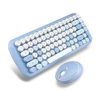 Wireless Keyboard Mouse,Onlywe Mini 2.4G Wireless Round Punk Cute Candy Colors Keyboard and Optical Mouse Set Home Office Use Compatible with Notebook,Desktop,Mac,Win XP/7/8/10 (Blue Keyboard Mouse)