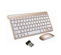 Wireless Keyboard & Mouse, Portable Wireless Keyboards and Mouse Combo 2.4G Full-size Quiet DPI Adjustable Mouse for Windows, Mac OS, Laptop Smart TV-UK Layout (Gold)