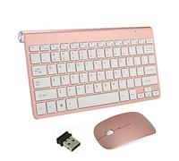 Wireless Keyboard & Mouse, Portable Wireless Keyboards and Mouse Combo 2.4G Full-size Quiet DPI Adjustable Mouse for Windows, Mac OS, Laptop Smart TV-UK Layout (Rose Gold)