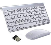 Wireless Keyboard & Mouse, Portable Wireless Keyboards and Mouse Combo 2.4G Full-size Quiet DPI Adjustable Mouse for Windows, Mac OS, Laptop Smart TV-UK Layout (Silver)