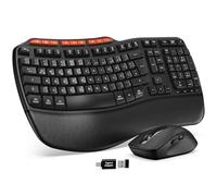 Wireless Keyboard Mouse Set, 2.4 GHz Wave Keys in Full Size, Ergonomic Keyboard with Padded Wrist Rest and 4 Tilt Angles, 3 DPI Mouse for Windows/Mac OS/Desktop/Laptop/PC (Black)