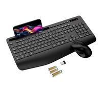 Wireless Keyboard Mouse Set, Wrist Rest, Phone Holder, Battery Included, 2.4G No Latency Ergonomic Keyboard Wireless Set, Quiet Mouse and Keyboard for Laptop, PC, Mac, Windows